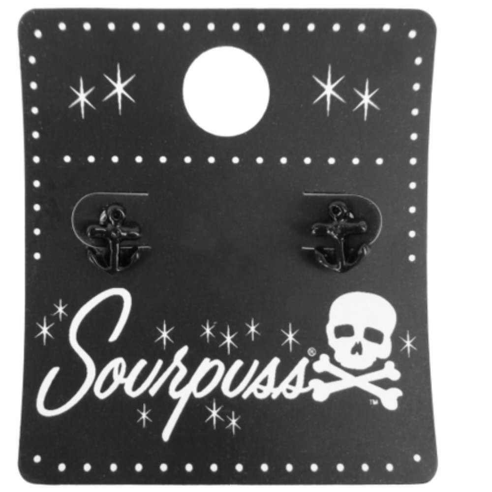 Black Anchor Resin Earrings Studs - Sailor Nautical Retro Rockabilly NWT